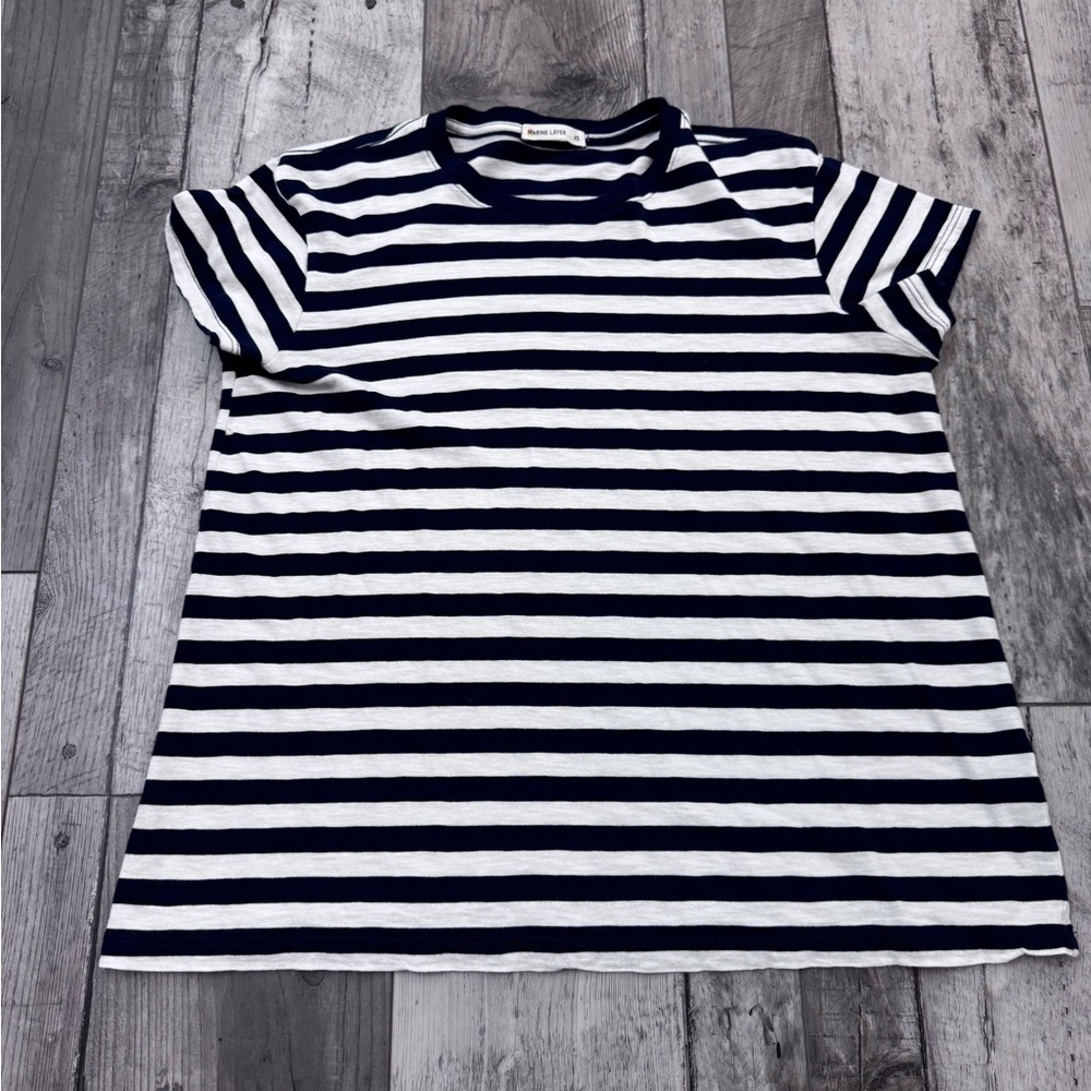 Marine Layer Fitted Short Sleeve Classic Layer Striped Tee Navy Blue White